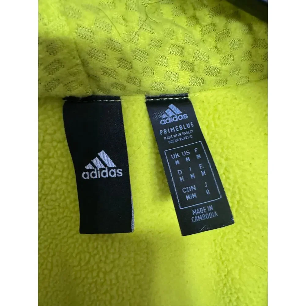 Adidas Primeblue Running Jacket Women’s M Olive Green Neon Yellow Hooded FullZip